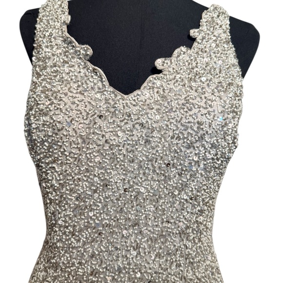 Scala Dresses & Skirts - Vintage Scala Silver Hand Beaded 100% Silk Formal Dress Gown